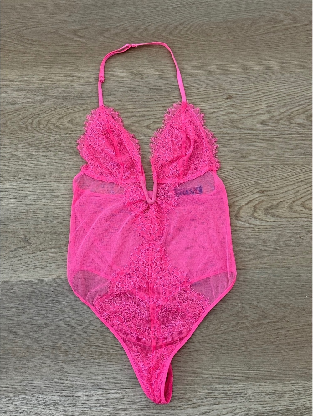Victoria’s Secret Hot Pink Lace Mesh Teddy Bodysuit Lingerie S